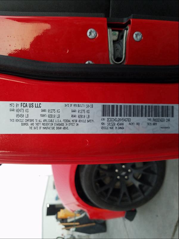 2019 DODGE CHARGER SC 2C3CDXGJ2KH546763