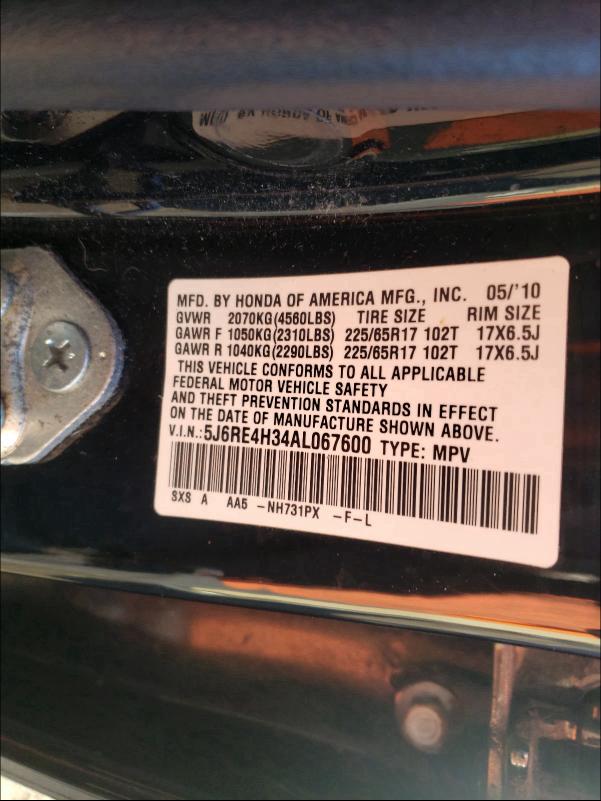 2010 HONDA CR-V LX 5J6RE4H34AL067600