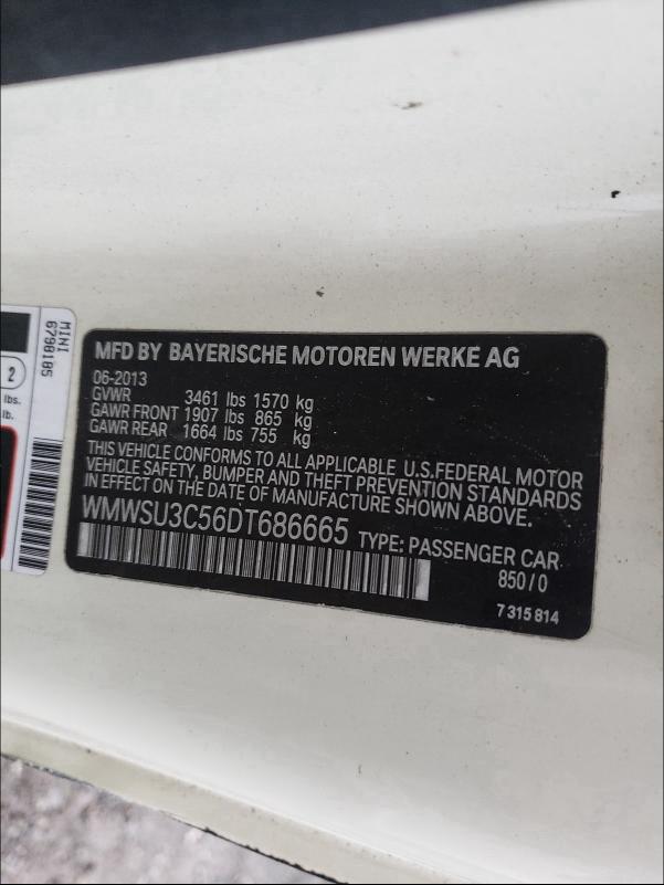 2013 MINI COOPER WMWSU3C56DT686665
