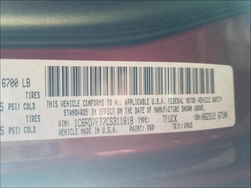 2012 DODGE RAM 1500 S 1C6RD7FT7CS311818