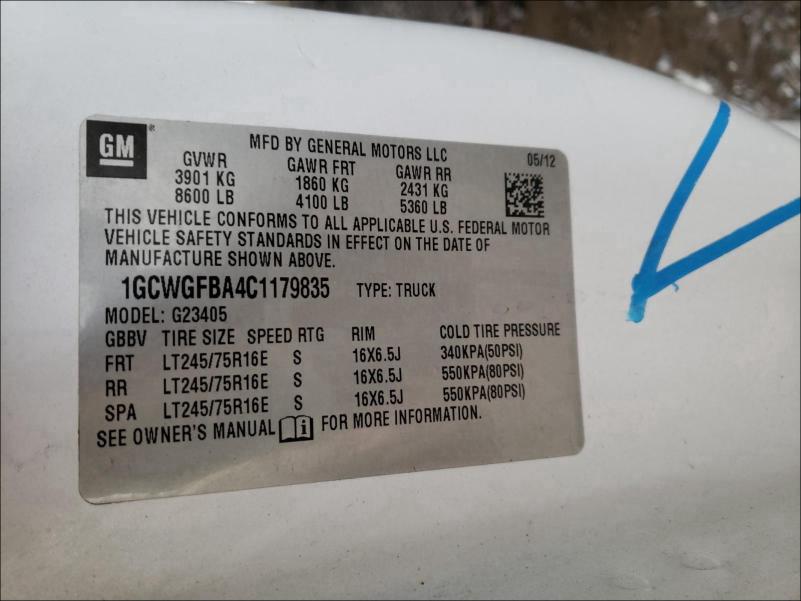 2012 CHEVROLET EXPRESS G2 1GCWGFBA4C1179835