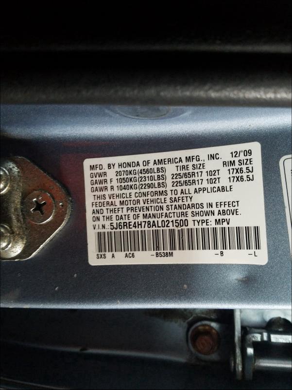 2010 HONDA CR-V 5J6RE4H78AL021500
