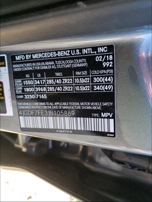 2018 MERCEDES-BENZ GLS 63 AMG 4JGDF7FE3JB105869
