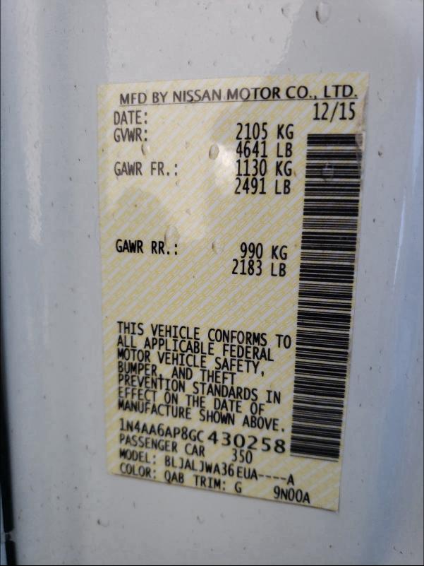 2016 NISSAN MAXIMA 1N4AA6AP8GC430258