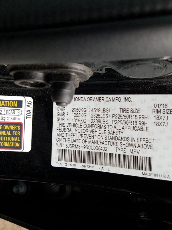 2016 HONDA CR-V TOURI 5J6RM3H95GL006492