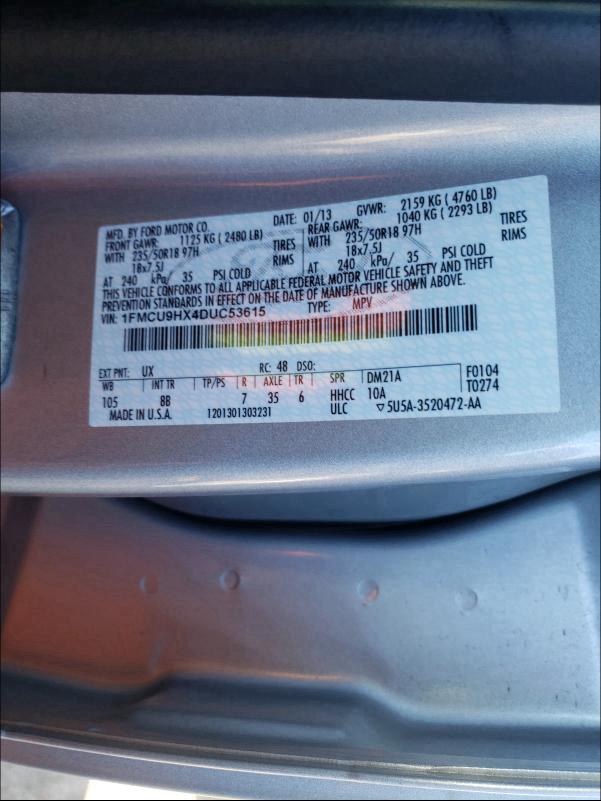 2013 FORD ESCAPE SEL 1FMCU9HX4DUC53615
