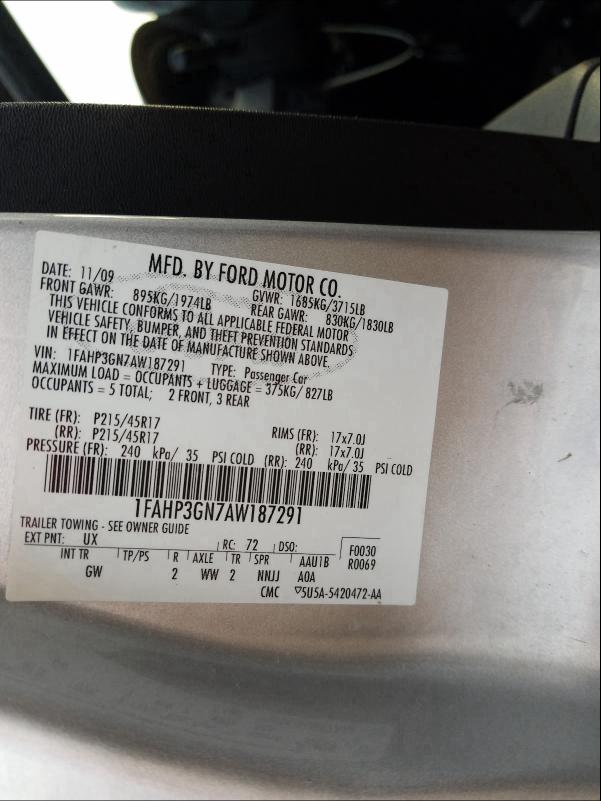 2010 FORD FOCUS SES 1FAHP3GN7AW187291