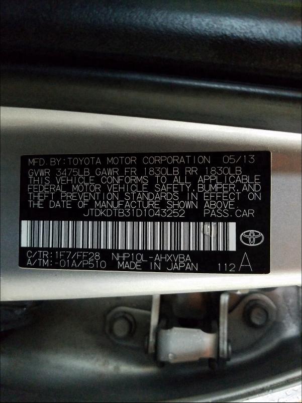 2013 TOYOTA PRIUS C JTDKDTB31D1043252