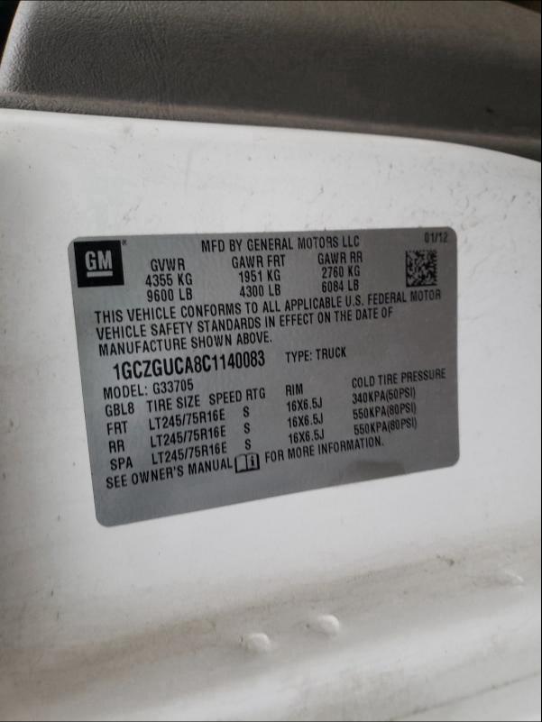 2012 CHEVROLET EXPRESS G3 1GCZGUCA8C1140083