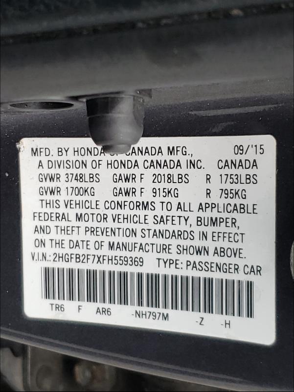 2015 HONDA CIVIC SE 2HGFB2F7XFH559369