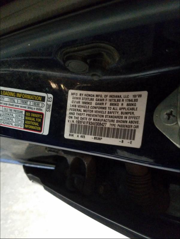 2010 HONDA CIVIC EXL 19XFA1F93AE008427