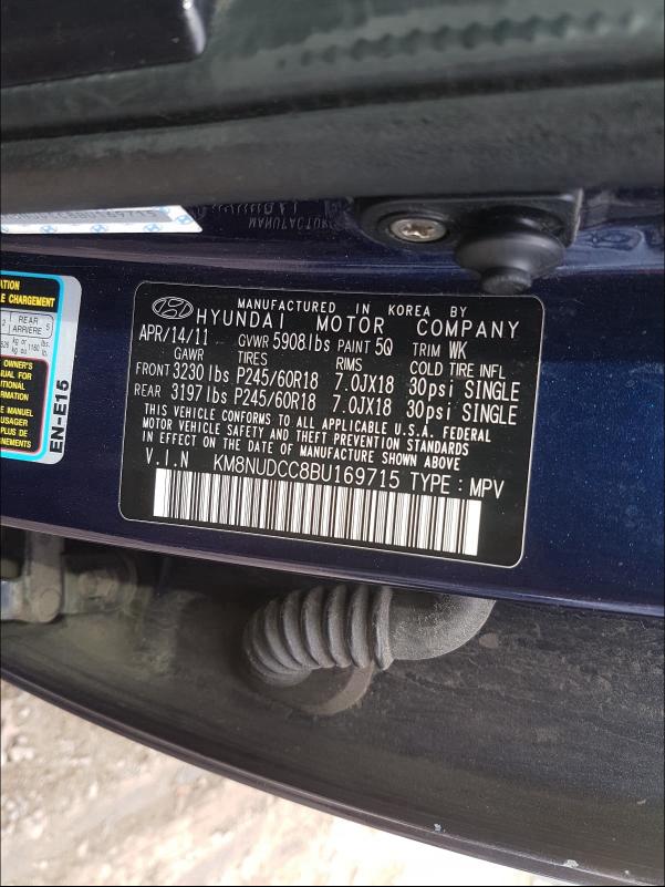 2011 HYUNDAI VERACRUZ G KM8NUDCC8BU169715