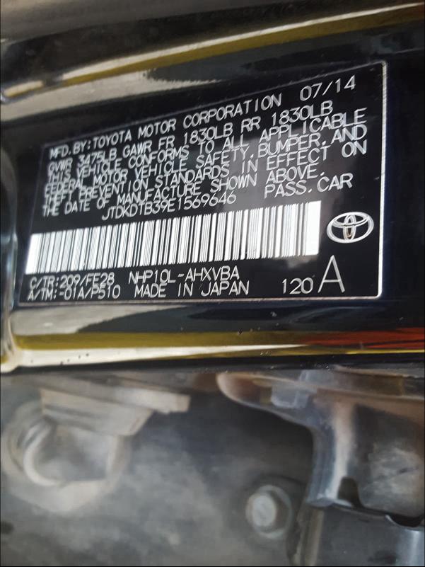 2014 TOYOTA PRIUS C JTDKDTB39E1569646