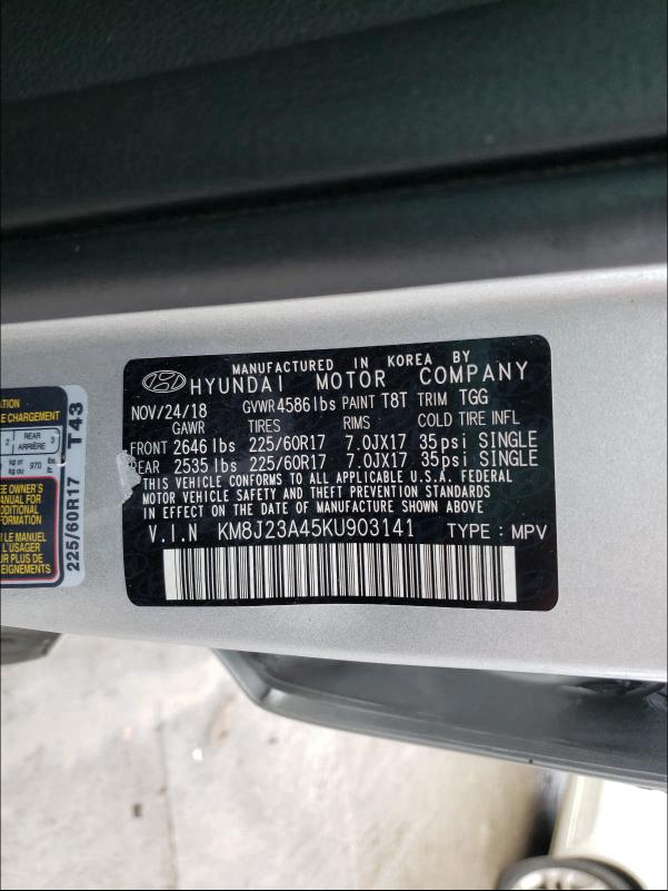 2019 HYUNDAI TUCSON SE KM8J23A45KU903141