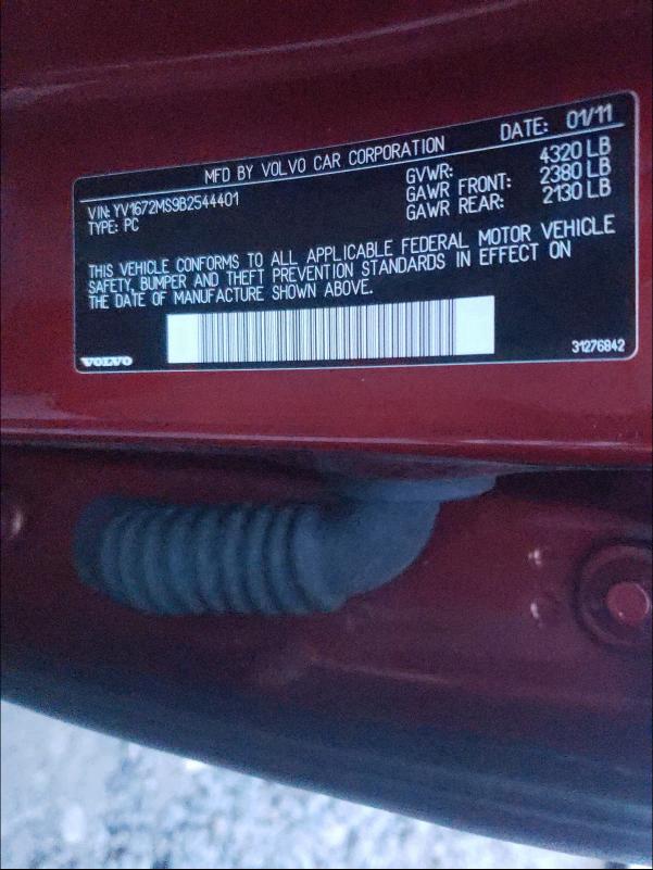 2011 VOLVO S40 T5 YV1672MS9B2544401