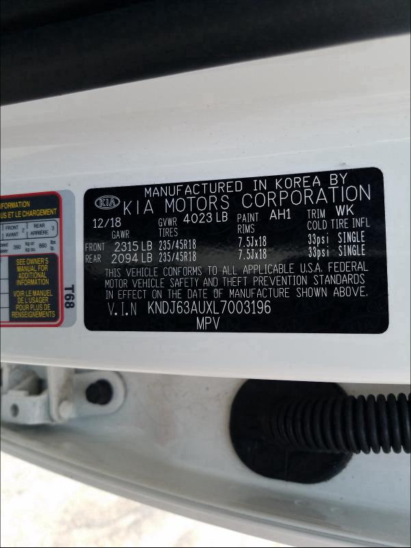 2020 KIA CADENZA TE KNDJ63AUXL7003196