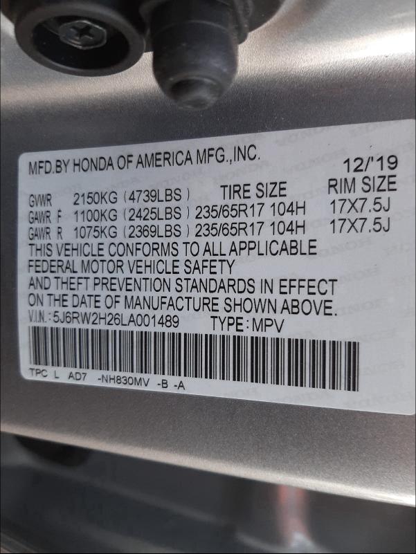 2020 HONDA CR-V LX 5J6RW2H26LA001489