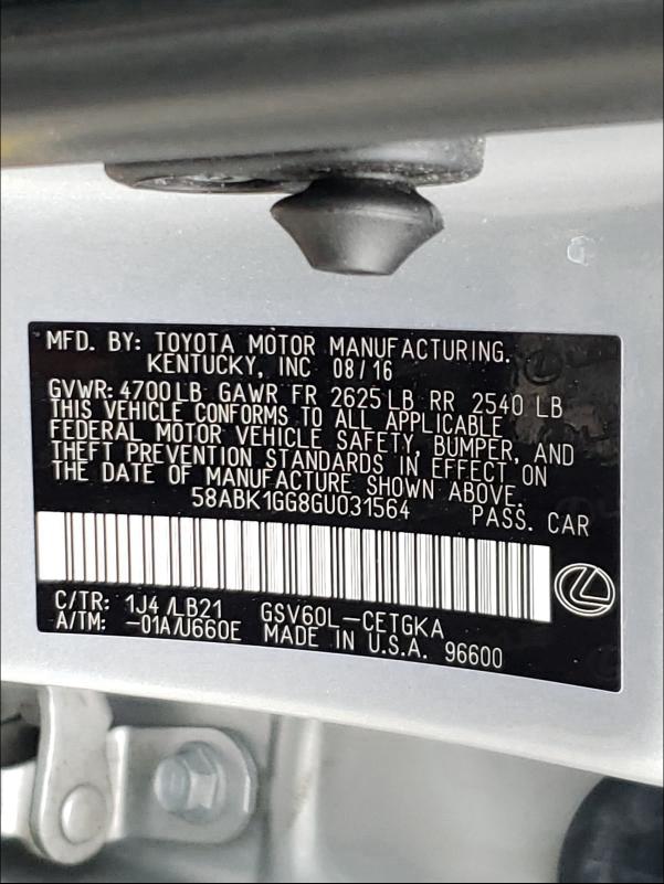 2016 LEXUS ES 350 58ABK1GG8GU031564