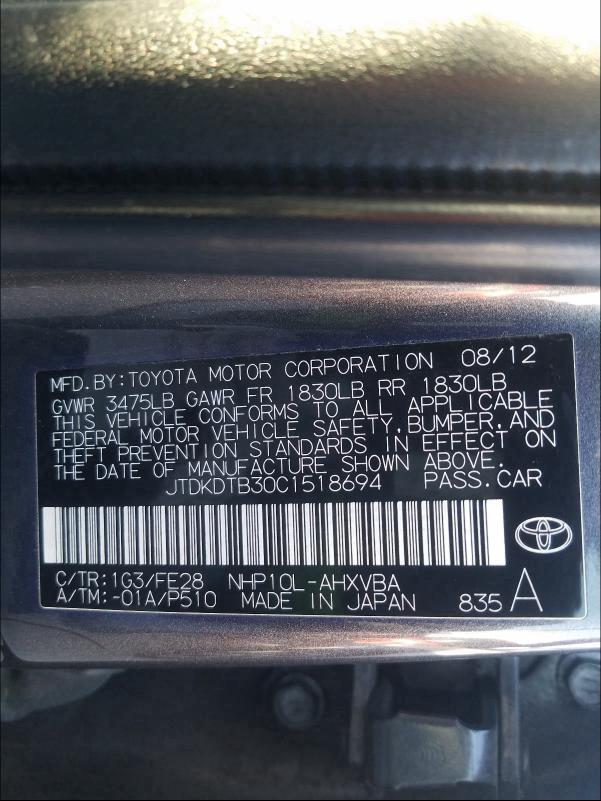 2012 TOYOTA PRIUS C - JTDKDTB30C1518694