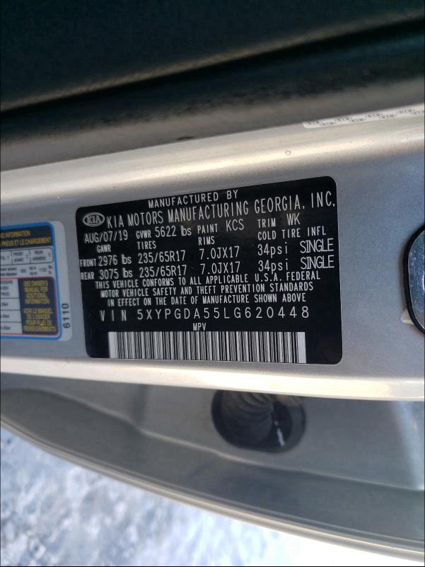 2020 KIA SORENTO S 5XYPGDA55LG620448