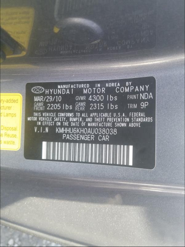 2010 HYUNDAI GENESIS CO KMHHU6KH0AU038038
