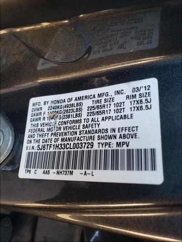 2012 HONDA CROSSTOUR 5J6TF1H33CL003729