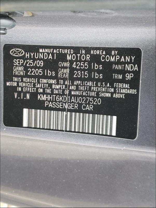 2010 HYUNDAI GENESIS CO KMHHT6KD1AU027520