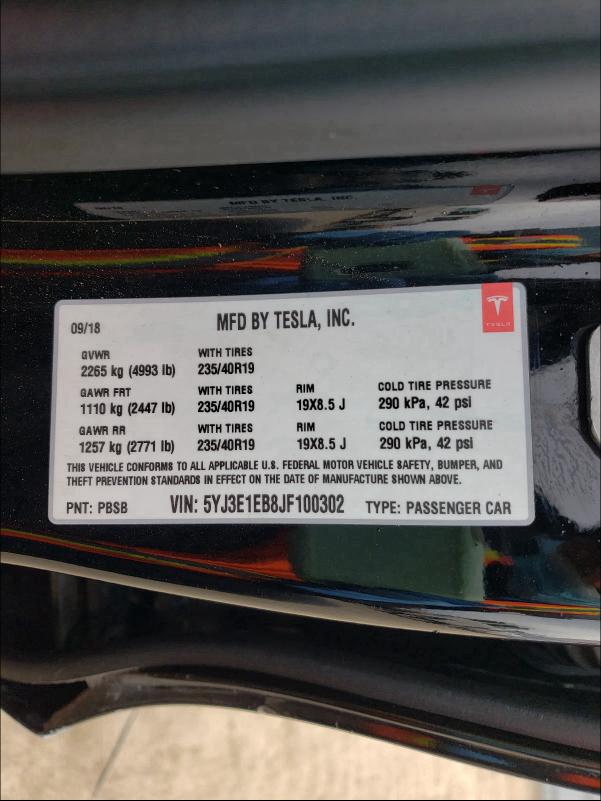 2018 TESLA MODEL 3 - 5YJ3E1EB8JF100302