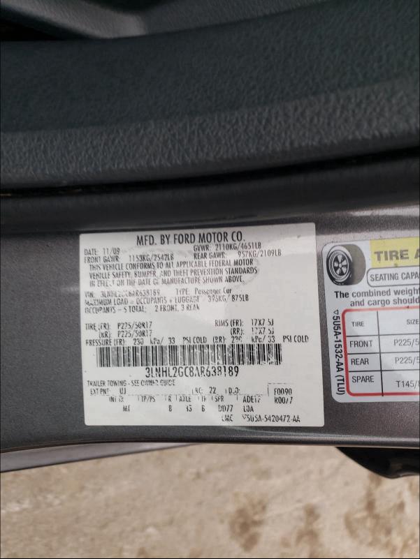 2010 LINCOLN MKZ 3LNHL2GC8AR638189