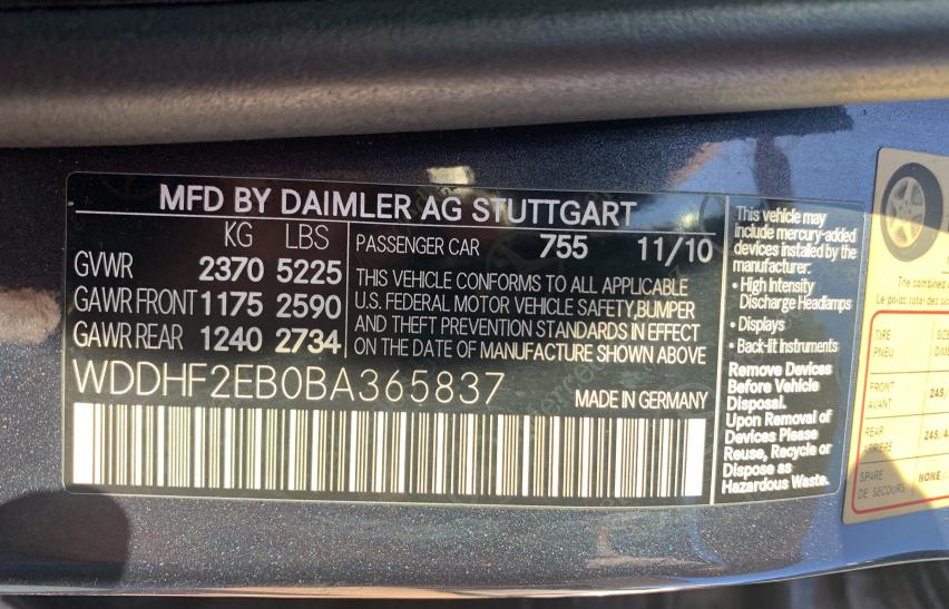 2011 MERCEDES-BENZ E 350 BLUE WDDHF2EB0BA365837