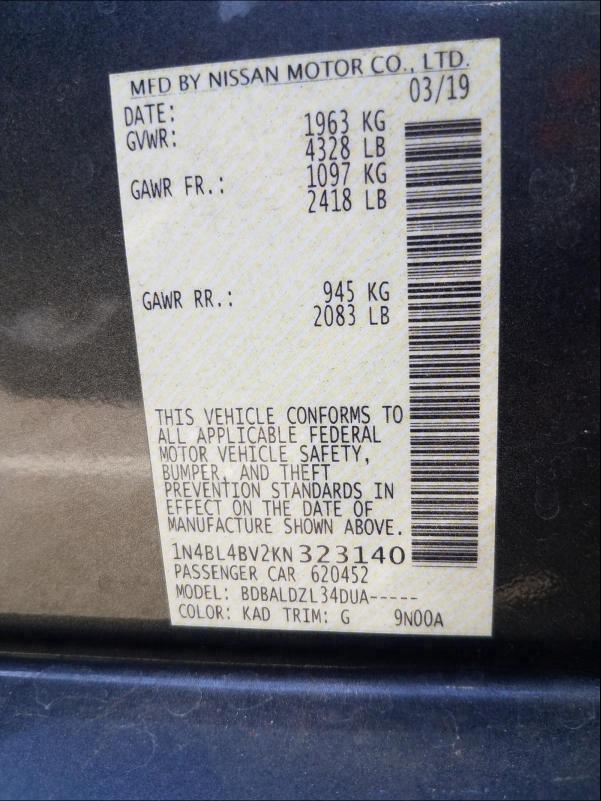 2019 NISSAN ALTIMA S 1N4BL4BV2KN323140