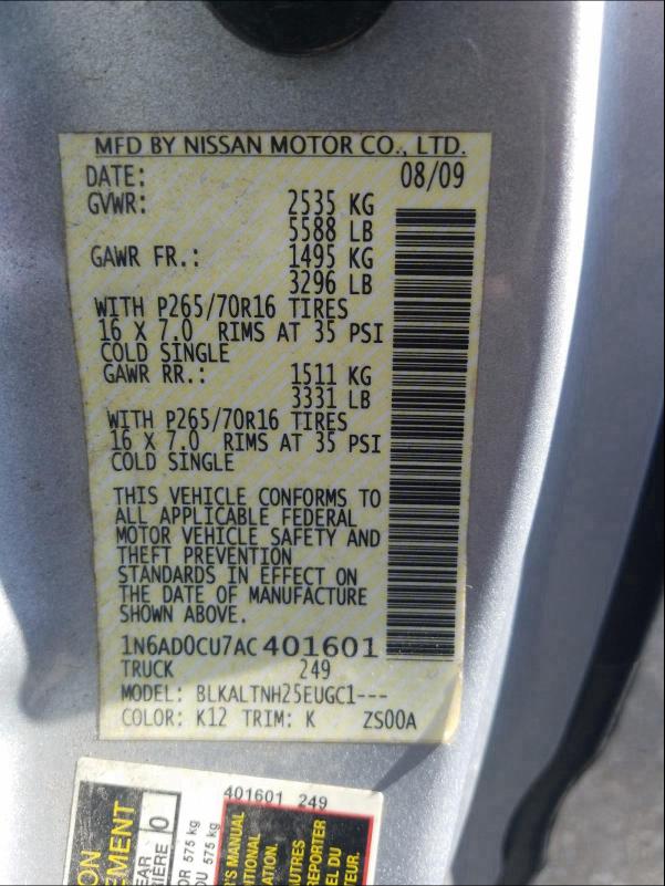 2010 NISSAN FRONTIER K 1N6AD0CU7AC401601