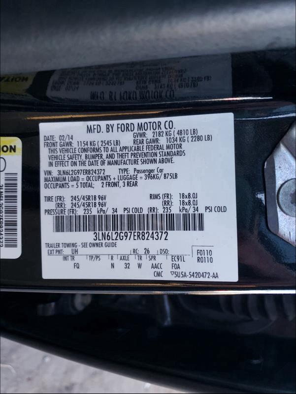 2014 LINCOLN MKZ 3LN6L2G97ER824372