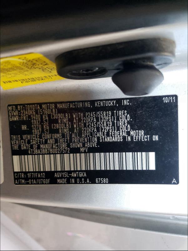 2011 TOYOTA VENZA 4T3BA3BB7BU027572