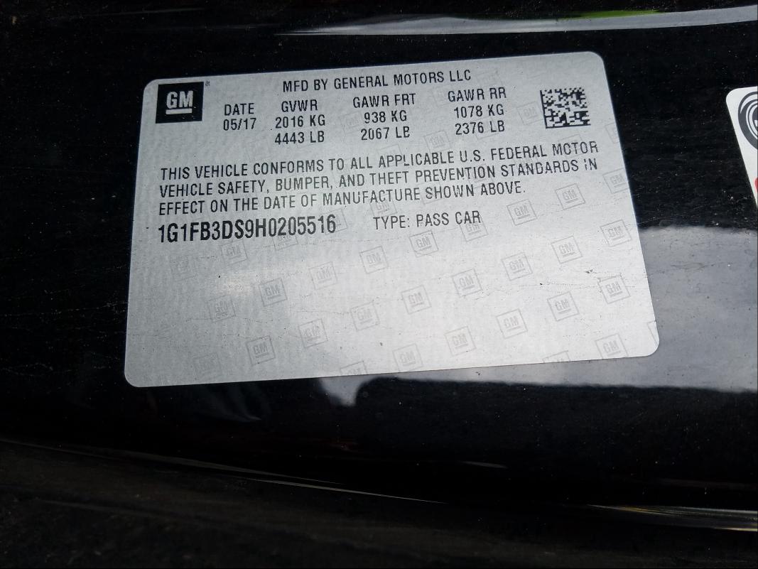 2017 CHEVROLET CAMARO LT 1G1FB3DS9H0205516