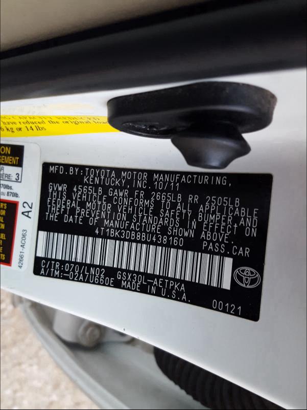 2011 TOYOTA AVALON BAS 4T1BK3DB8BU438160