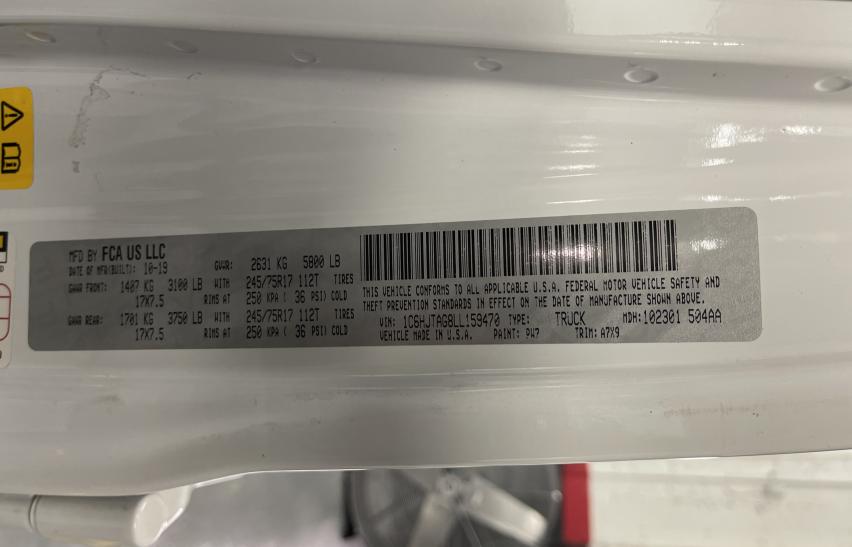 2020 JEEP GLADIATOR 1C6HJTAG8LL159470