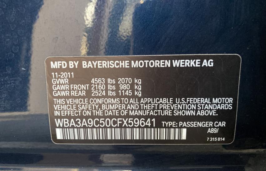 2012 BMW 335 I WBA3A9C50CFX59641