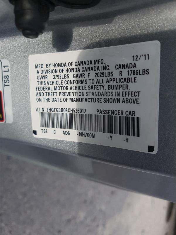 2012 HONDA CIVIC EXL 2HGFG3B08CH526012