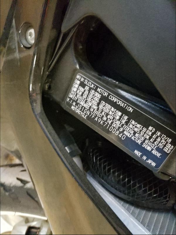 2019 SUZUKI GSX-R600 JS1GN7FA9K7100840