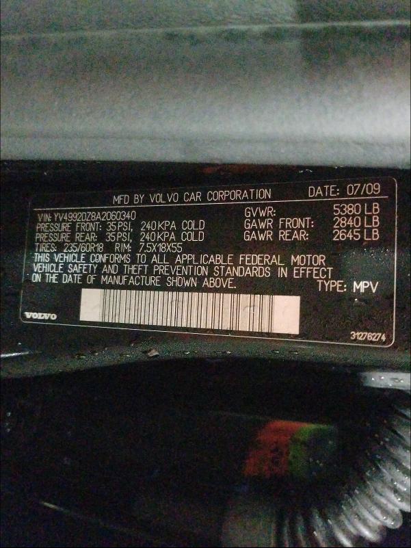 2010 VOLVO XC60 T6 YV4992DZ8A2060340
