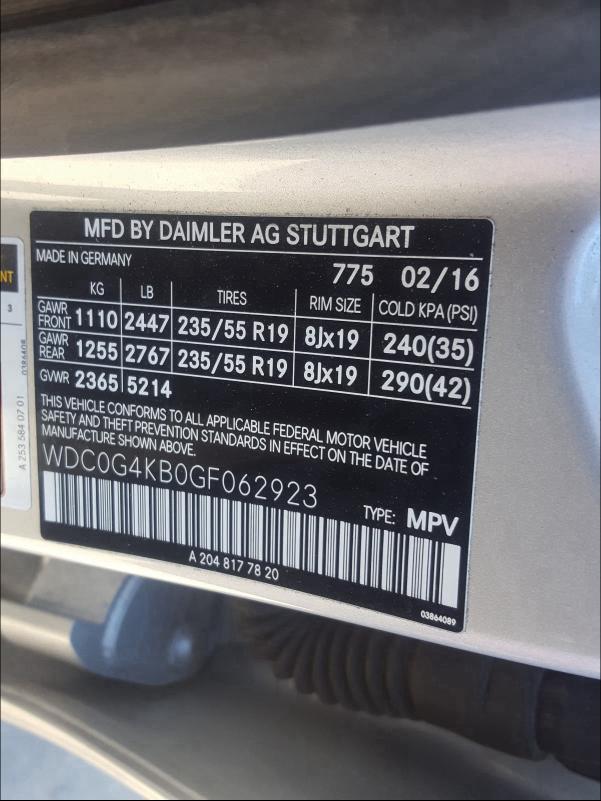 2016 MERCEDES-BENZ GLC 300 4M WDC0G4KB0GF062923