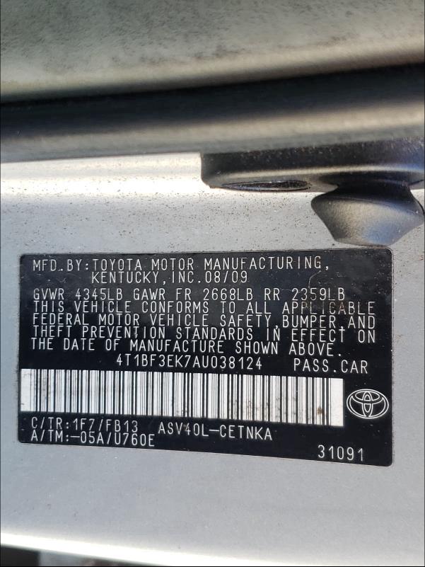 2010 TOYOTA CAMRY 4T1BF3EK7AU038124