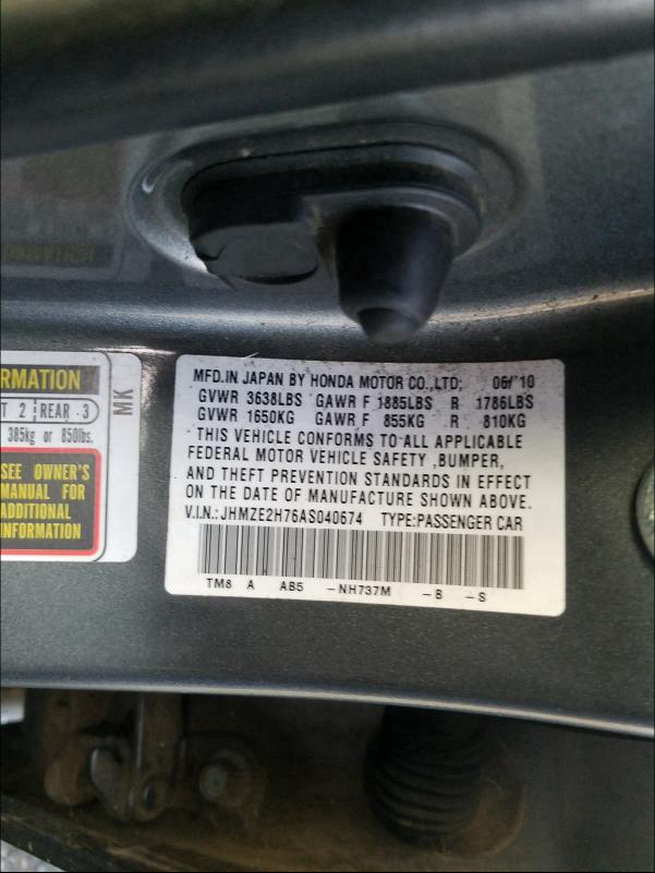 2010 HONDA INSIGHT EX JHMZE2H76AS040674