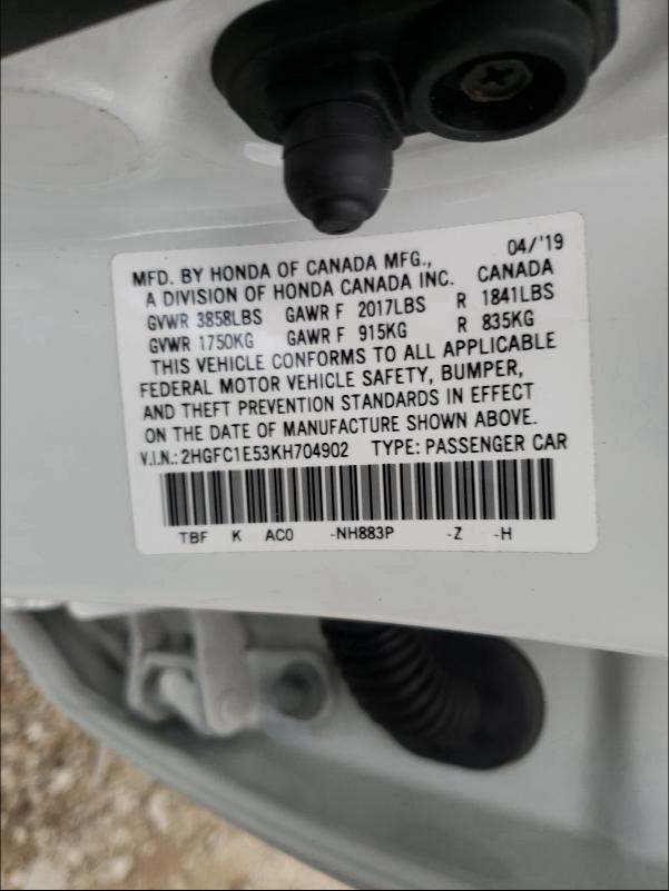 2019 HONDA CIVIC SI 2HGFC1E53KH704902