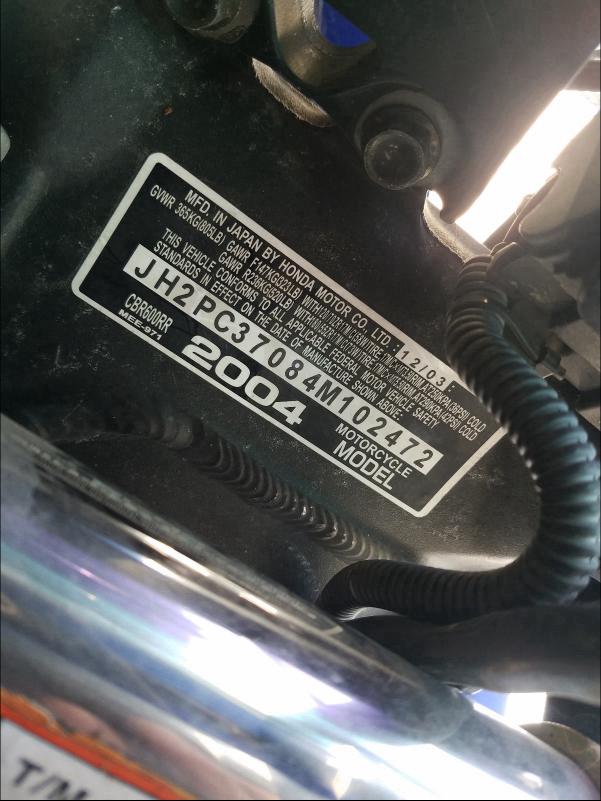 2004 HONDA CBR600 RR JH2PC37084M102472