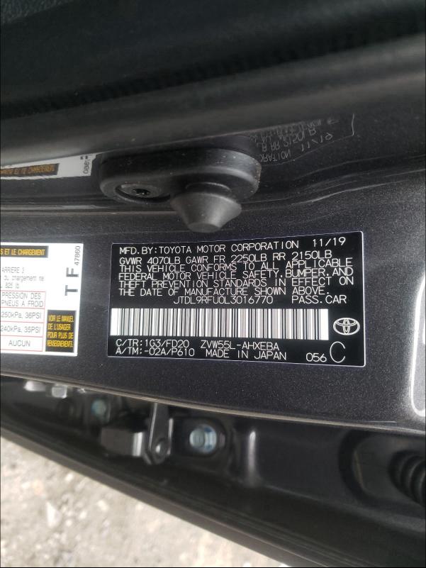 2020 TOYOTA PRIUS LE JTDL9RFU0L3016770