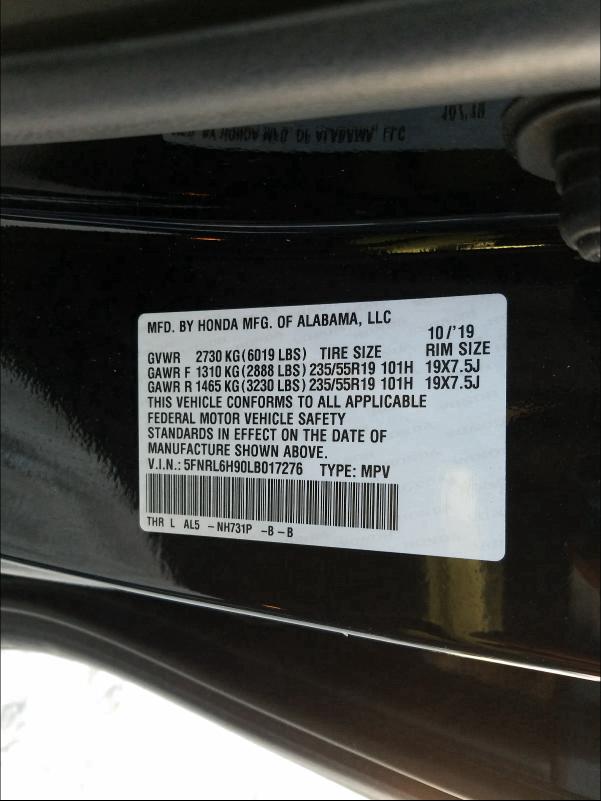 2020 HONDA ODYSSEY EL 5FNRL6H90LB017276
