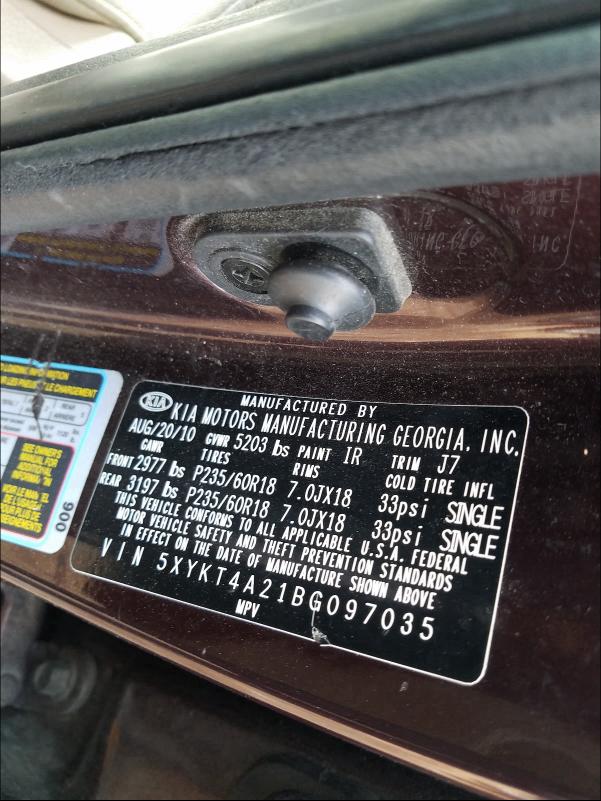 2011 KIA SORENTO BA 5XYKT4A21BG097035