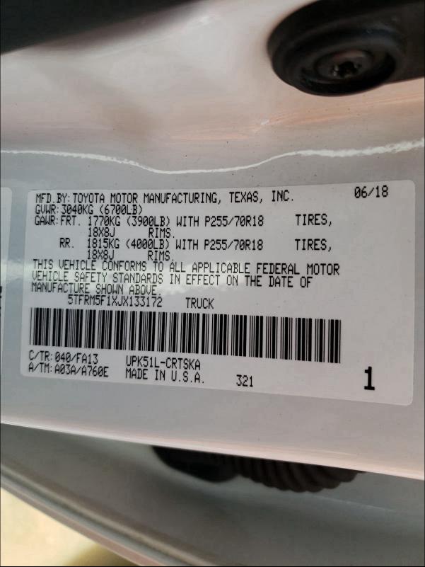 2018 TOYOTA TUNDRA DOU 5TFRM5F1XJX133172